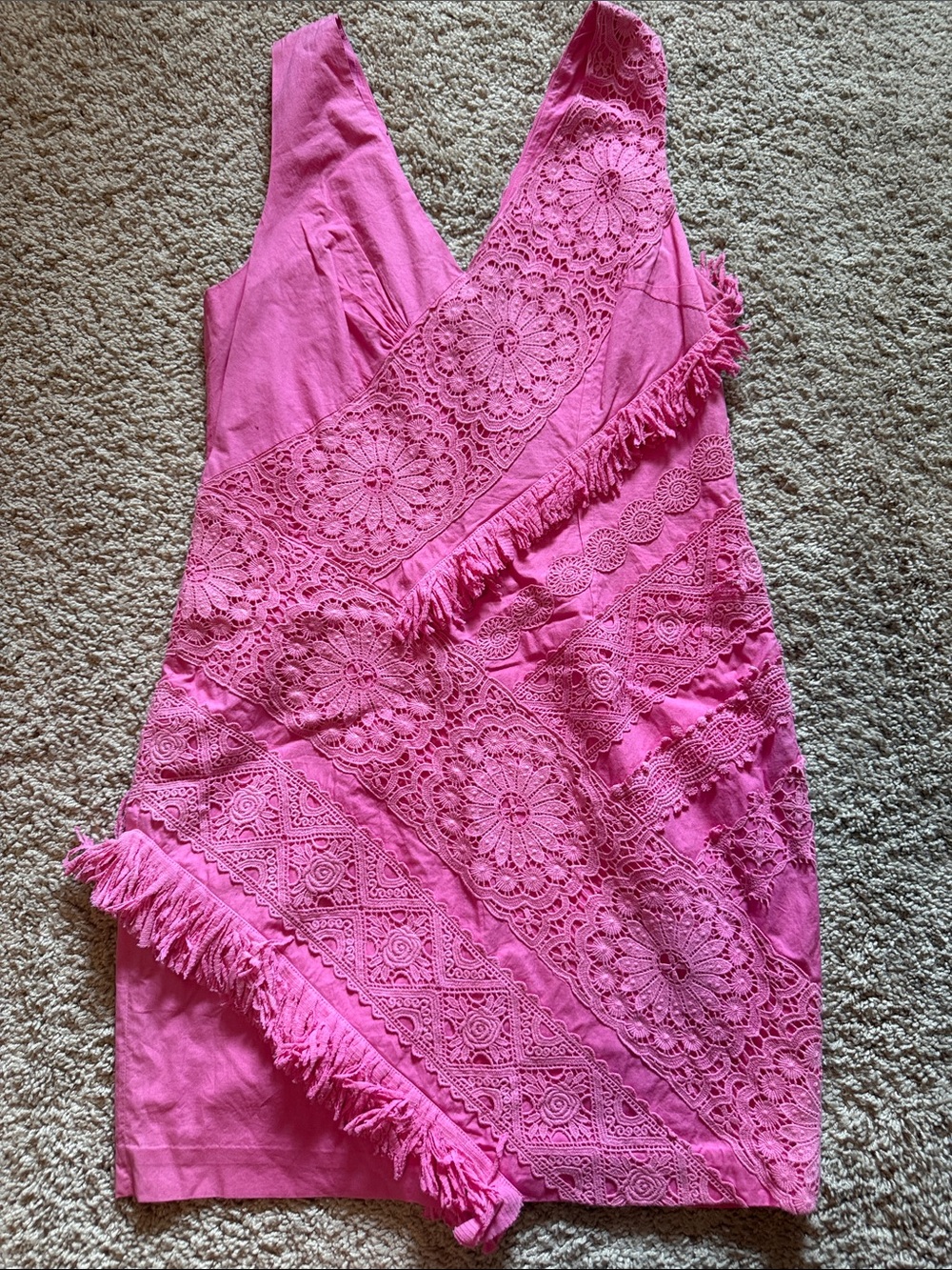 Tracy Reese Vibrant Hot Pink Crochet Fringe Mini Dress
